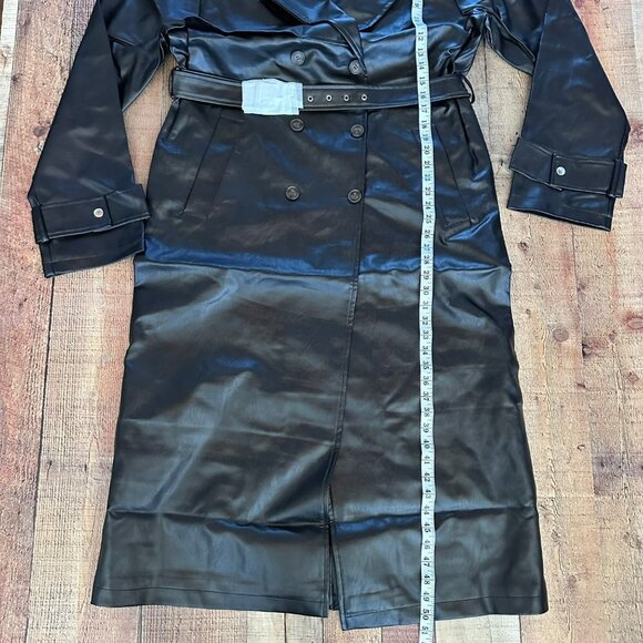 pretty little thing black tall faux leather drop shoulder button down trench 8 - Picture 3 of 10
